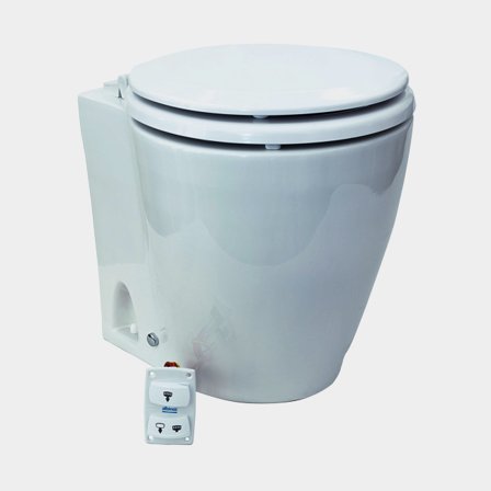 Toaletta elettrica per barca Albin Design Silent, 12 V, tazza piccola, predisposta per riempimento con acqua di mare e acqua dolce