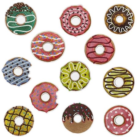 12 stykker Donut broderi strykejern-på lapp, broderi klistremerke strykejern på lapper sy-på merke klistremerker for klær, ryggsekker, jeans, hatter, 