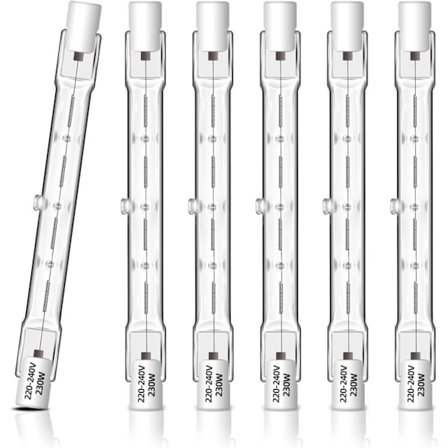 6 stk R7S 118mm 240W Dimbar Halogenpære, Lineær R7s Lampe 2700K Varmhvit, 4650LM, AC 230V, J118 Halogen for Projektor