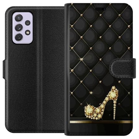 Kompatibelt Lommeboketui til Samsung Galaxy A52s 5G Gullig høyhælt sko med diamanter