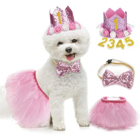 Hund Tutu Kjole, Hund Födelsedagsfest Tillbehör - Hund Födelsedag Mössa - Hund Fluga, Söt Rosa Hund Födelsedag Outfit Flicka, Hundklänningar för Små 