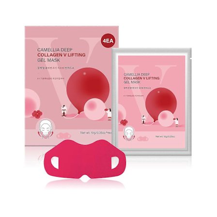 Camellia Deep Collagen V Lifting Gel Maske 4 stk | Dobbelthake Hals Øyeblikkelig Ansiktsløftmaske, Kjølende og Reduserende Ansiktsformingsbelte, 
