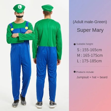 Super Mario Kostume til Børn og Voksne Halloween Cosplay Rollespils Outfit Grøn[JUN]