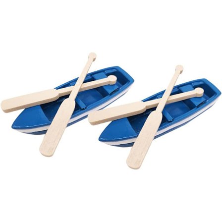 2 set miniatyrdocka båt med åror figurer trä kanot modeller mini älva trädgård