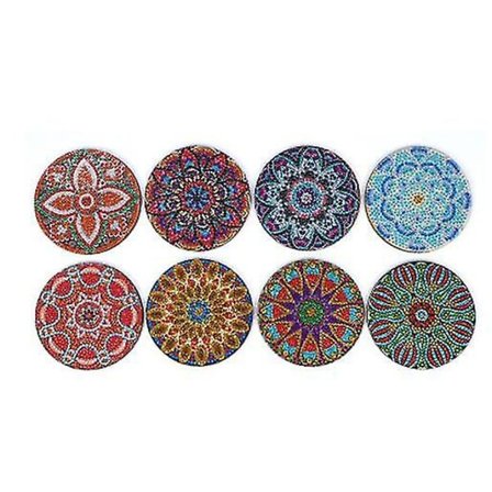 8 stk. Diamantmaleri-Køkkenunderlag med Holder, DIY Mandala Køkkenunderlag Diamantmaleri Sæt til Begyndere Voksne