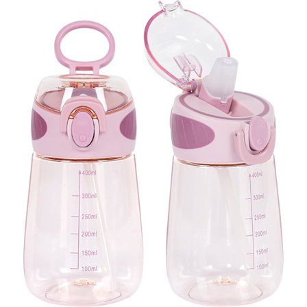 Vandflaske med sugerør BPA-fri letvægts 400ML vanddrikkeflaske til småbørn med håndtag sugerørsflaske -Pink
