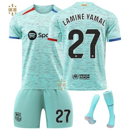 Herre/Børn 2024 Nyt Fodbold Sportstøj FCB #27 Lamine Yamal Fodboldtrøje Mode Sports T-shirt Grøn XL-Xin XL