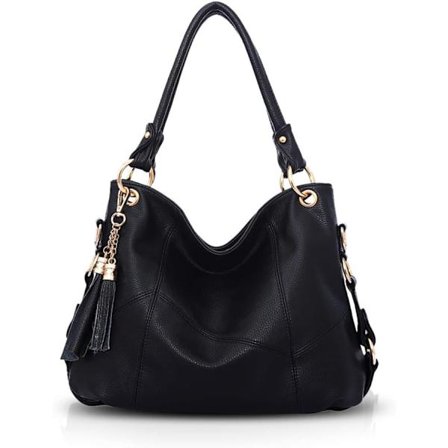 Svart handväska dam stor mode axelväska läder crossbody väska tote shopping resväska med tofsar vinröd