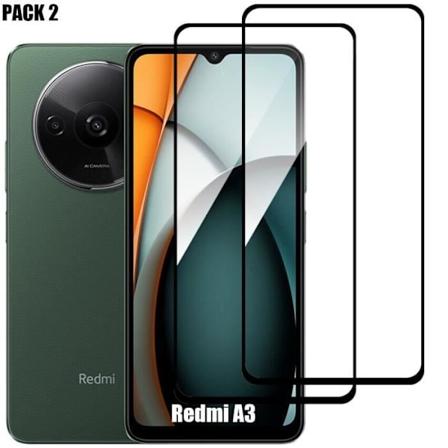 Helt härdat glas för Xiaomi Redmi A3, paket med 2 svarta anti-skrapfönster Transparent