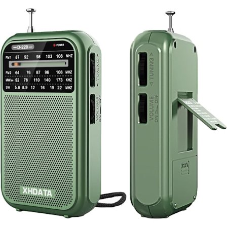 XHDATA D220 Portabel FM/AM/SW-radio, Batteridriven överlevnadsradio (AA) med högpresterande mottagning, transistorradio (grön)