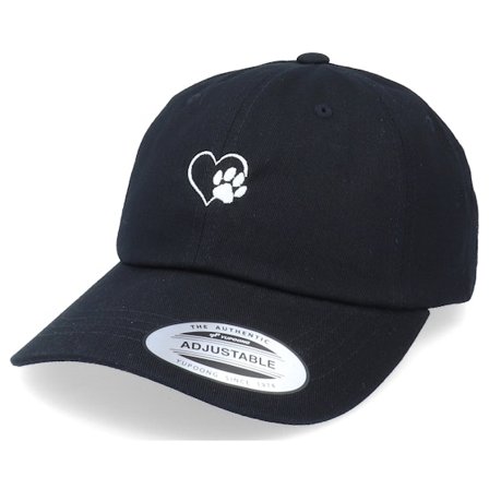 Iconic - Love Animals Paw Black Dad Cap Unconstructed Black Cap - @ Hatstore
