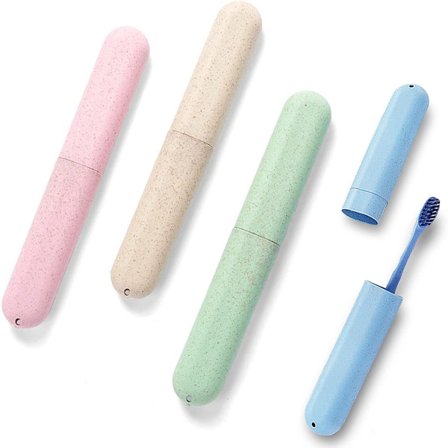 ING 4 kpl hammasharjalaatikko vehnäolki + PP hammasharjalaatikko hammasharjateline kouluun ja muihin aktiviteetteihin sininen vihreä pinkki beige