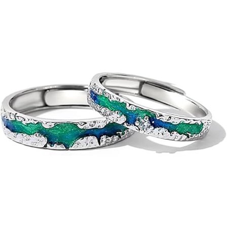 Nothern Light Aurora Polaris Parringe til ham og hende Sterling Sølv 925 Stjerneklart Himmel Matchende Løfte Forlovelsesringe