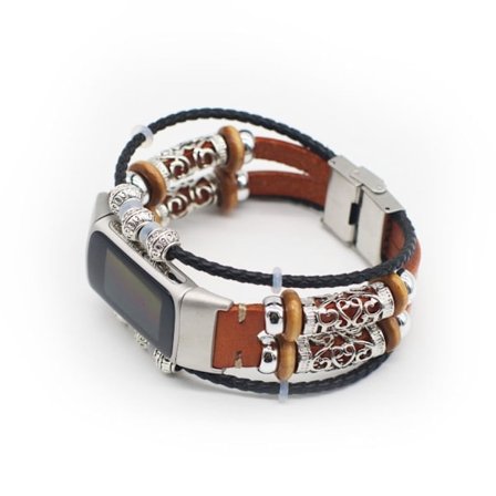 Fitbit Charge 5 moderigtigt dekoreret læderurrem - Brun