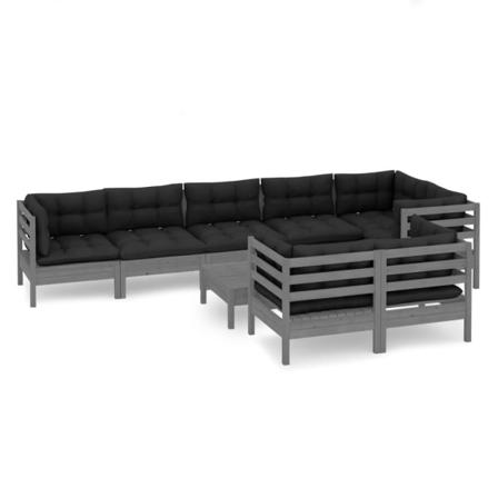 Vidaxl Loungegrupp Med Dynor 9 Delar Grå Massiv Furu Grå
