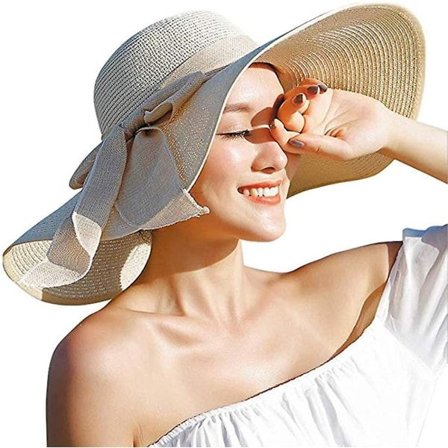 Kvinners solbeskyttende bredbremmet stråhatt sammenleggbar floppy hatt sommer UV-beskyttelse strandlue C1 f beige C1 f beige