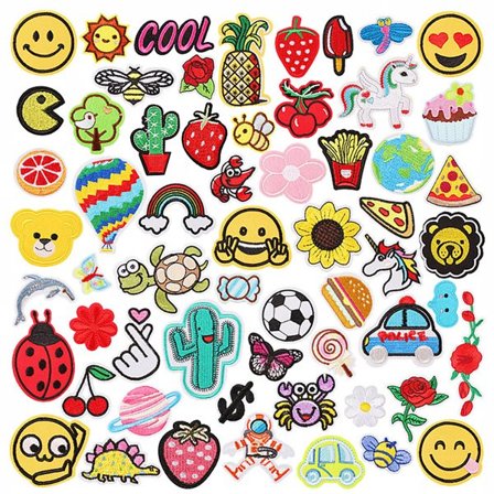 Broderade tygmärken i mixade motiv – 60-pack