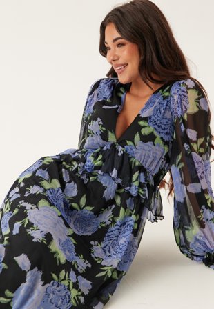 Bubbleroom Occasion - Frill L/S Chiffon Midi Dress - Kläder