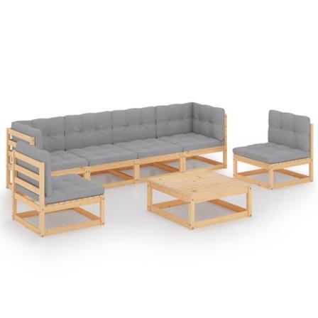 Vidaxl Loungegrupp För Trädgården Med Dynor 7 Delar Massiv Furu Grå