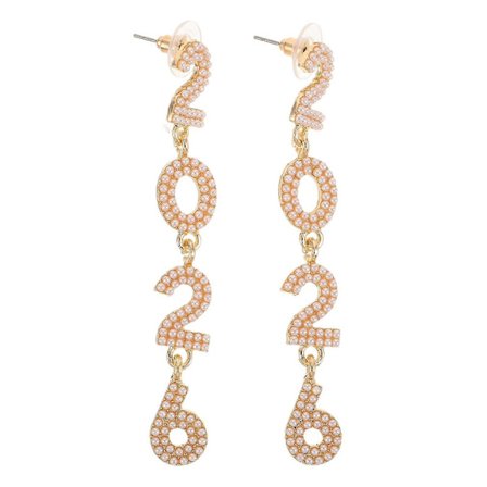 1 Par 2026 Nytårsøreringe til Kvinder - Elegante Hængeøreringe med Perler - Festlige Tilbehør til at Komplementere Nytårskjoler[D]