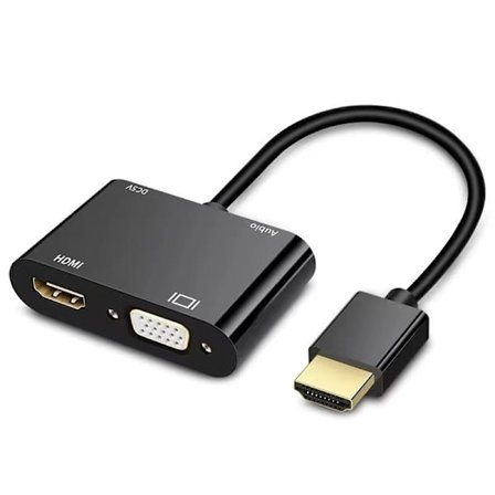 HDMI til VGA HDMI-adapter, dobbel skjerm 4K HDMI til HDMI VGA-splitter