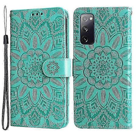 Kompatibel med Galaxy S20 FE / S20 FE 5G / S20 Lite Solros PU Läder Magnetiskt Plånboksfodral med Ställ - Perfekt Grön-max