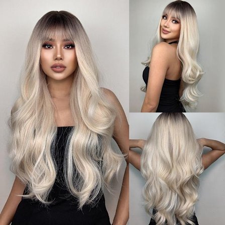 26 tum blond ombre peruk för kvinnor