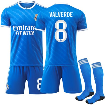 Real Madrid vierasjalkapallopaita-setti 2025-2026 sukilla nro 8 Valverde