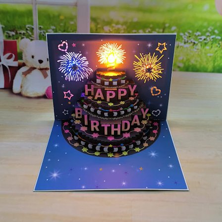 3D-musikk-popup-bursdagskort med lys, unikt håndlaget gratulerer med dagen-kort med konvolutt for å uttrykke spesiell kjærlighet (lilla)