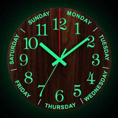 Silent Wooden Design Wall Clock, Battery Operated Non Ticking Silent Sweep Movement, Clear Easy to Read Display, Luminous Numbers, Decorative Clock