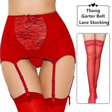 Sexiga underkläder i spets för damer, hög midja, strumpebandshållare, set med strumpor i stora storlekar - Perfet