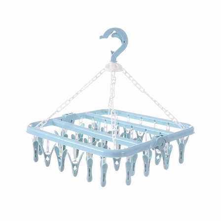 32 Klädnypor Fällbara Sockhängare med Klämmor, Vridbart Hänge (Blå)