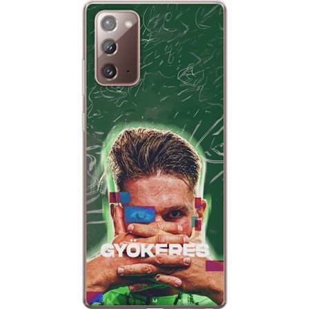 Yhteensopiva Puhelinkuori Samsung Galaxy Note20 Lamine Yamal Barcelonan pelipaidassa, jossa on neonvaloja ja punaisia ja sinisiä salamoita dramaattise