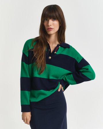 GANT Damen Strick Rugger mit Streifen (XS) Blau