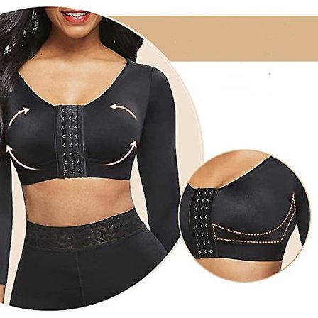 Womens Shapewear 3/4 ärm Arm Shaper Front Stängning Kompression BH Post Surgery Posture Corrector Linne