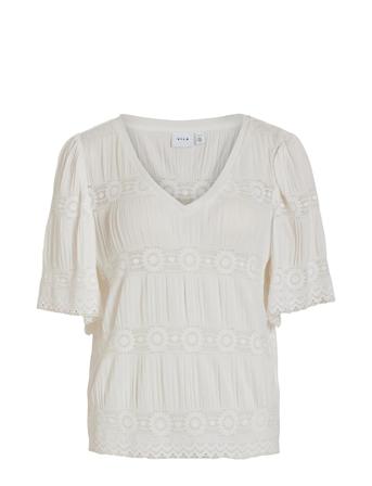 Vilea V-Neck 2/4 Top Tops T-shirts & Tops Short-sleeved White Vila