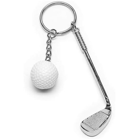 Golf nøglering med golfkøller og golfbolde golfgave/gaveideer Golf Master nøglering, sølv, Køllelængde 8CM, Bredde 2,5cm