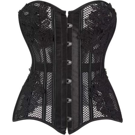 rLove Korsett Satin Overbust Snörning Busiter Shapewear Outfit Svart7 XX-Large