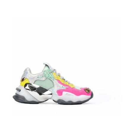 Cljd, Iridescent silver sneakers e Wit, Dames, Maat:36 EU