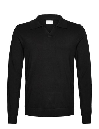 Lindbergh Ecovero L/S V-Neck Polo - Black - L