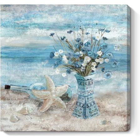 Badrumsdekor Väggkonst Blå Strandbild Havstema Blomma