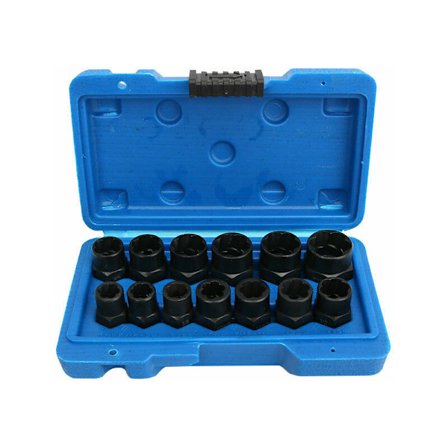 13PCS Socket Nut Extractor Set∣Socket Set Rounded Bolt Extractor∣Hex Screw Extractors∣Damaged Stud Extractor Material 8-19mm 13 Størrelser