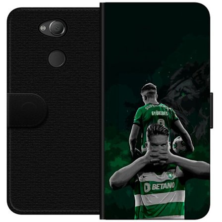 Yhteensopiva Lompakkokotelo Sony Xperia XA2 Neonmotiivi, jossa teksti "Gaming is in my DNA" sinisenä ja punaisena tiiliseinällä, jossa loistava DNA-sp