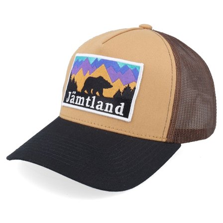 Wild Spirit - Bruin trucker Cap - Swedish Jämtland Landscape Wheat/Brown/Black A-Frame Trucker @ Hatstore