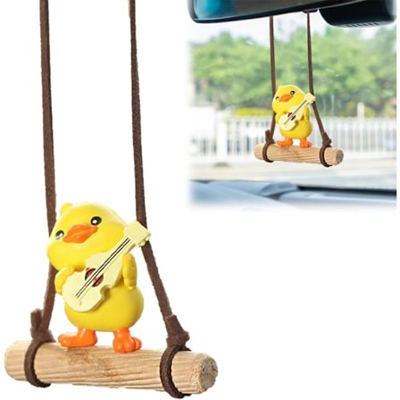 Svingende And Bil Hengende Ornament, Søte And Bil Tilbehør, Morsom Spillende Gitar And Anheng for Bakspeil