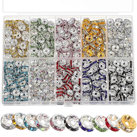 700 stk./pakke Rondelle Perler Fargerike Rhinestone Spacer Perler Flate Runde Løse Perler for Smykkedekorasjoner