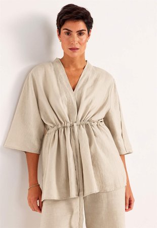 Cellbes of Sweden - Kimonojakke Premium i lin i beige for damer i størrelse 50/52
