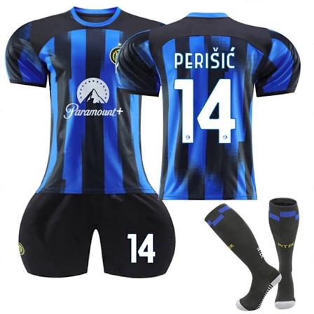 23-24 Sesong Inter Milan Ny Hjemmefotballdraktsett - Nr. 10 Lautaro, Nr. 9 Dzeko, Nr. 90 Lukaku 14 størrelse med sokker 289 16