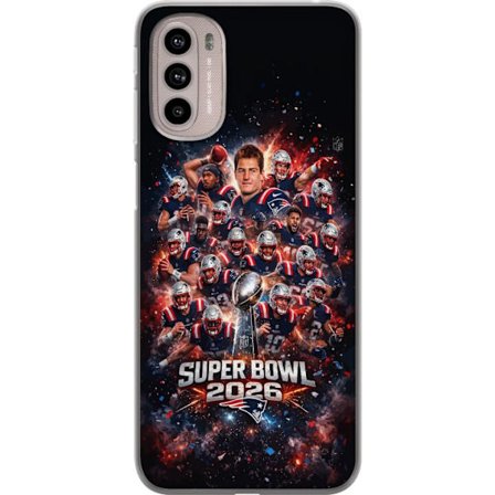 Yhteensopiva Puhelinkuori Motorola Moto G41 Super Bowl 2026 juliste, jossa New England Patriots ja NFL-mestaruuspalkinto räjähtävän urheilullisessa su