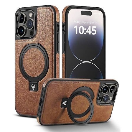 Magsafe- case kompatibelt med Iphone 15 Pro Max, Pu-läder stötsäkert cover med stöd